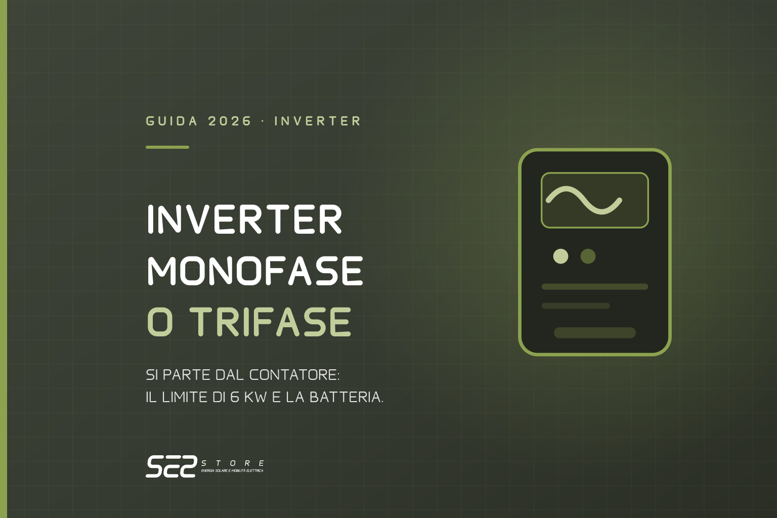 Copertina se2.store con il disegno di un inverter e il titolo Inverter monofase o trifase