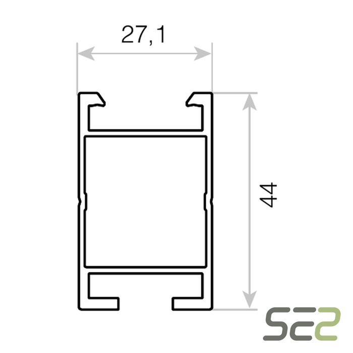 Disegno tecnico quotato della sezione del profilo Contact Solar Light