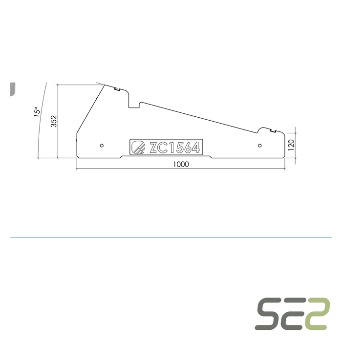 Disegno tecnico quotato della zavorra 15 gradi da 64 kg per tetto piano