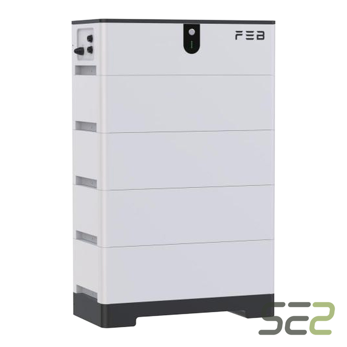 Sistema di accumulo FEB HV5120-S1 ad alta tensione, moduli da 5,12 kWh impilati su base con BMS